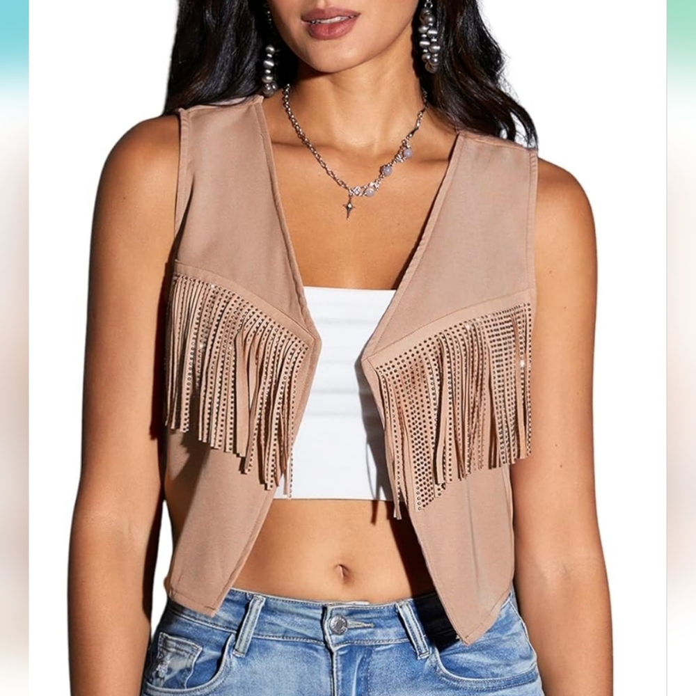Camel Taupe Fringe Vest New With Tags Size Xxl